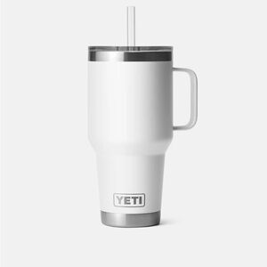 White YETI Rambler mug with handle and straw 35oz NEW Authentic